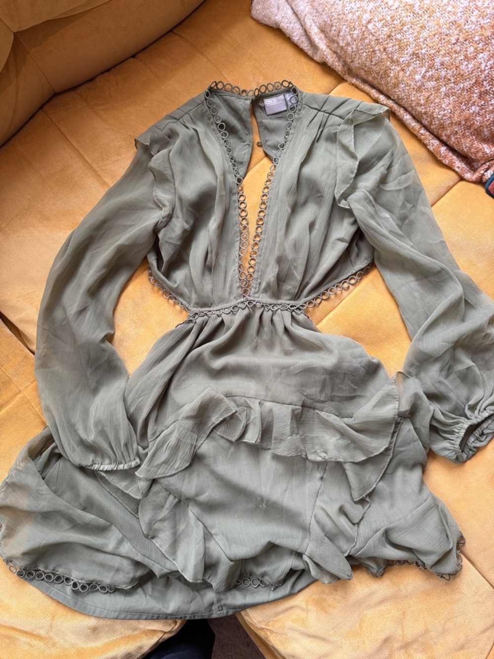ASOS Olive Green Mini Dress with Loop Trim